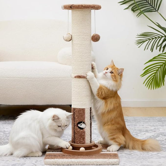 34inches Tall Cat Scratching Post with Cat Ball Track Toy Heavy Duty and Thicker Large Diameter Natural Sisal Cat Scratcher Post for Large Cats and Small Cats Protect Your Furniture