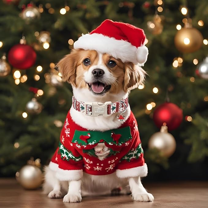 Christmas Dog Collar for Giant Large Dogs - Cute Fair Isle Style Christmas Collars for Dogs, Soft Adjustable Winter Holiday Dog Collars with Quick Release Buckle XL