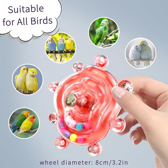 Parakeet Toys，Bird Toys for Conures, 360° Rotating Interactive Bird Cage Toys for Small Birds, Bird Training Toys, Conure Toys，Educational Training Budgie Toys, Cockatiel Toys, Love Bird Toys(Pink)