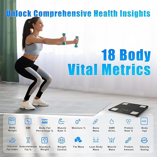 Smart Scale for Body Weight, Body Fat Scale, LED Display & Matte Glass Panel Digital Bathroom Wireless Weight Scale, Bluetooth Body Scale 18 Body Composition Monitor Health Analyzer, Baby Mode