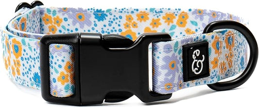Lucy & Co. Among The Wildflowers Dog Collar - Durable Lightweight Designer Collar for Pets - Adjustable Metal Safety Buckle - Purple Floral - Medium