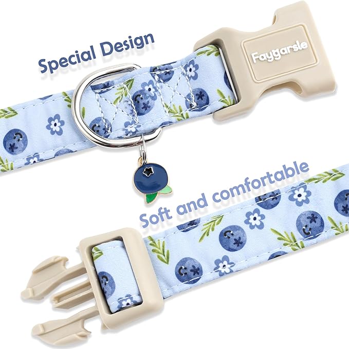 Faygarsle Blueberry Pattern Dog Collar for for Summer Small Medium Large Dogs Light Blue M
