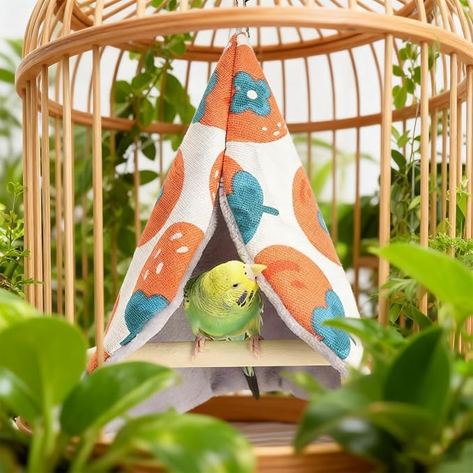 Bird Bed Blanket Parrot Nest Snuggle Hut for Cage Accessories,Bird Nest House Bed Hanging Hammock,Tent Hammock Wood Stand Perch Swing Toy for Cockatiel Lovebird Cockatoo(Green)