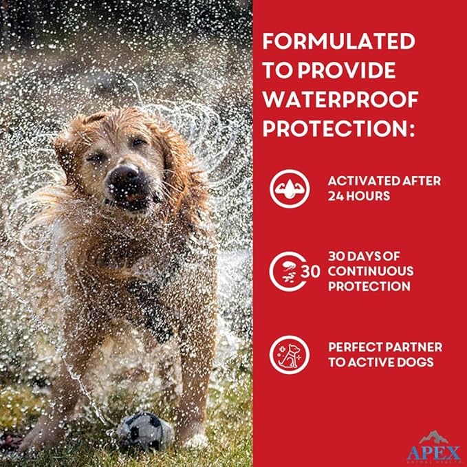 Apex Plus Flea and Tick Prevention for X-Large Dogs (89-132 lbs) | 6-Month Supply | Waterproof, 24-Hour Activation, 30-Day Protection