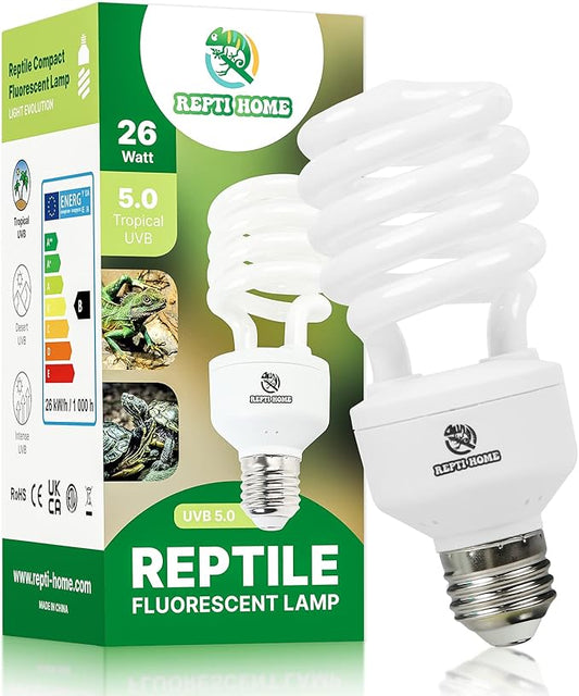 UVB Reptile Light 5.0, 26W Tropical and Sub-Tropical UVA UVB Bulb for Reptiles, Tropical Terrarium Compact Fluorescent Lamp, Reptile UVB Light Bulb for Chameleons, Iguanas, and Turtles