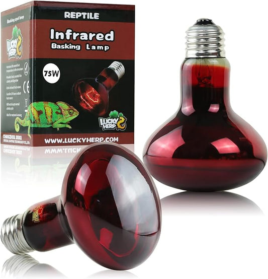 LUCKY HERP 75W Reptile Heat Lamp Bulbs 2 Pack, Reptiles & Amphibians Infrared Basking Spot Lamp, Heat Light Bulb for Turtle, Bearded Dragon, Lizard