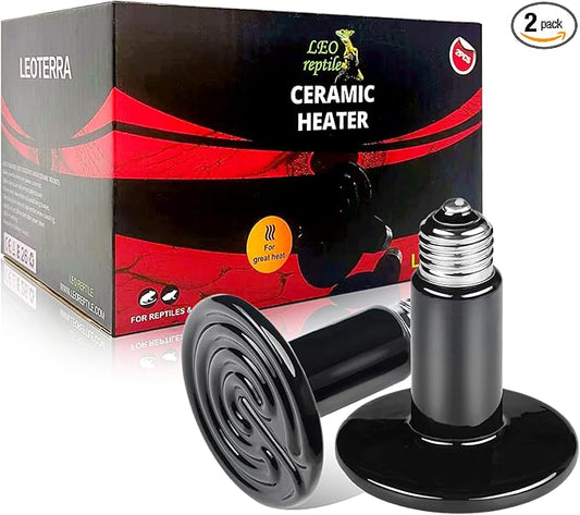 Leoterra Ceramic Heat Lamp for Reptiles 2pack100w Ceramic Heat Emitter for Amphibian Tank,Chicken Coop,Dog, Bird Coop, Cat House Use, Strong Durable and Powerful,Gives Off No Light(2-Pack)
