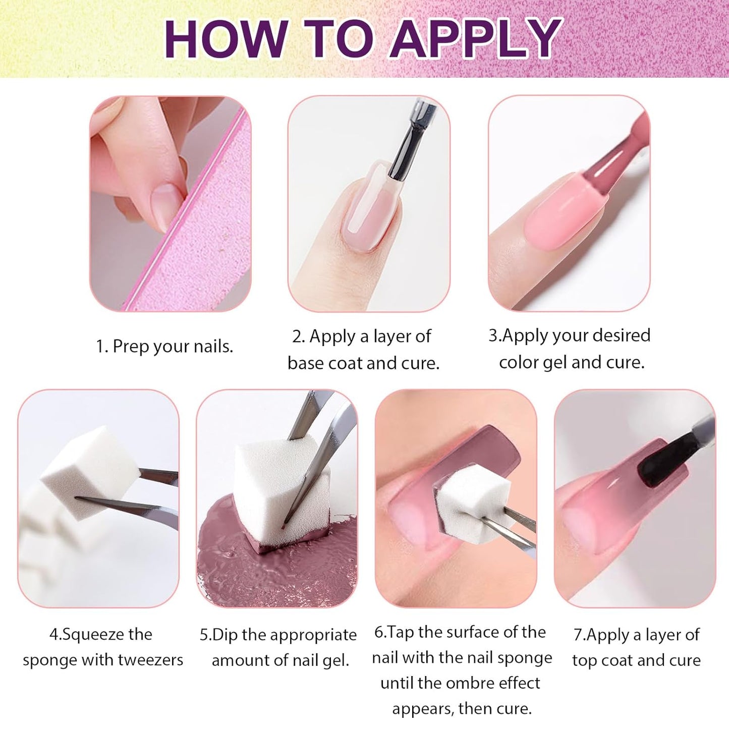 Gradient Painting Gel, 12 Ombre Gel Nail Polish with 100Pcs Nail Sponges &Tweezers for Pigment Pat Nails Aura Nails French Manicure Soak Off UV Long-lasting Set Palette Chiffon Hues