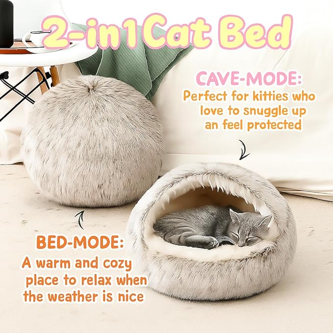 Nest Bed - Lapcatz Cat Beds for Indoor Cats, Fluffy Cat Bed Cave Plush Warm Nest for Cats (Black,XL 28"x28")