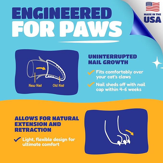 Soft Claws Cat Nail Caps for Medium Cats – (40 Caps, Clear) - Made in USA - Veterinarian-Developed | Protects Furniture & Skin - Easy to Apply, Long-Lasting Anti-Scratch Soft Cat Claw Covers