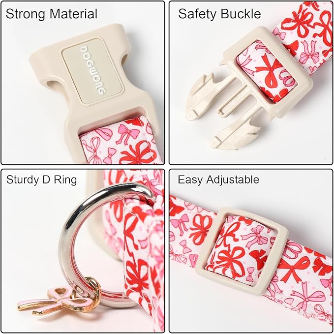DOGWONG Cute Dog Collar, Pink Bow Pattern Dog Collar, Girl Female Dog Collars with Strong Plastic Buckle for Small Dogs,S