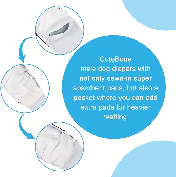 CuteBone Dog Diapers Male Washable Belly Band for Male Dogs Wraps 3pcs a Pack DM43XS
