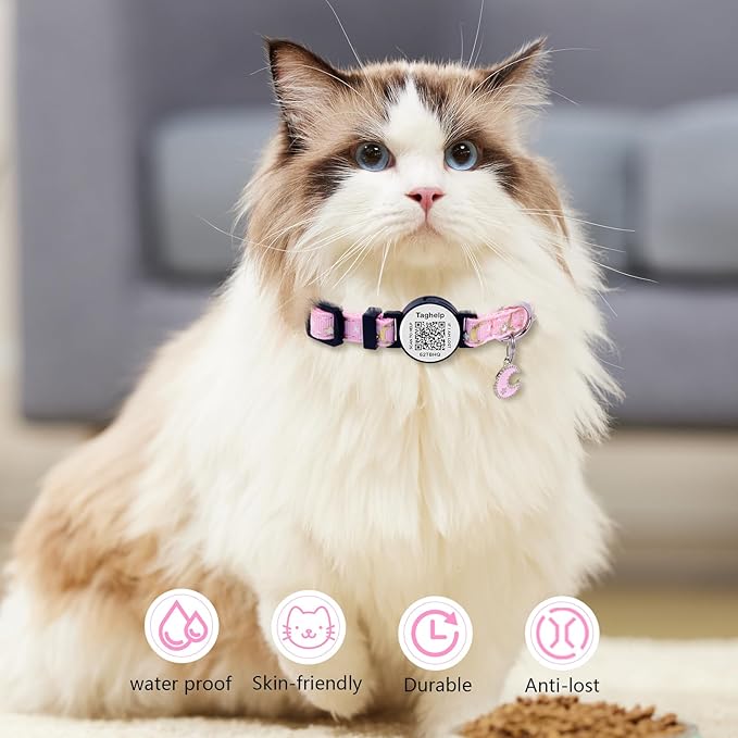 3-Pack Smart ID Cat Collar with Name Tag, Breakaway Adjustable Kitten Collars - QR Code Profile & Star Moon Safety Collars, Multi-Color Set (Black/Blue/Pink) | TagHelp