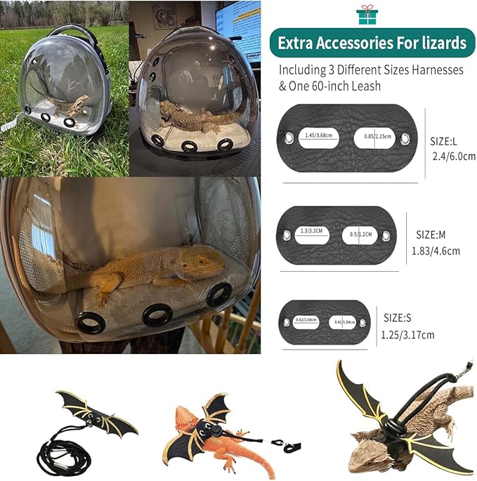 Bearded Dragon Lizard Backpack Carrier with Harness and Leash Set, Small Animal Carrier Backpack, Space Capsule Bubble Window Carrier Backpack, Airline Approved(Pink)