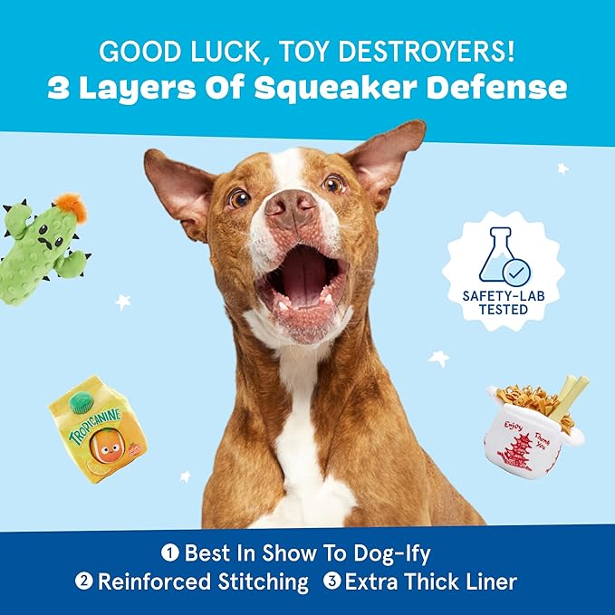 Barkbox Dog Toy 2 in 1 Interactive, Plush Exterior with Squeaker & Crinkle Material, Tearable Dog Toy with Squeaky Spikey Ball Inside, Ideal for Toy Destroyers - Woofles Chips, Small