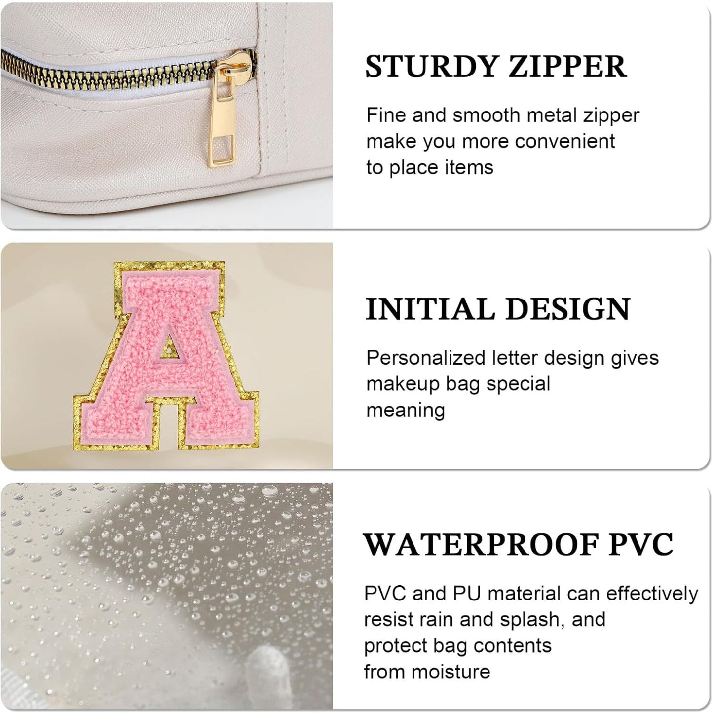 YOOLIFE Initial Makeup Bag Travel Toiletry Bag Clear Makeup Bag Preppy Cosmetic Bag Gifts for Girls Kids Graduation Gifts Birthday Gifts for Girls Kids Birthday Gifts Swim Gifts White L
