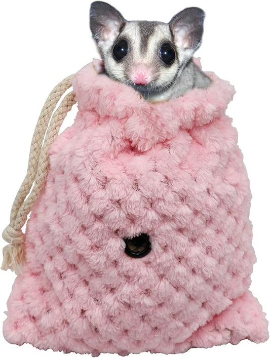 Sugar Glider Bonding Pouch Carrier Bag, Small Animals Sleeping Pouch Bag with Breathable Vent and Drawstring, Portable Travel Bag for Sugar Glider Rat Squirrel Guinea Pig Birds Parrot (Pink)