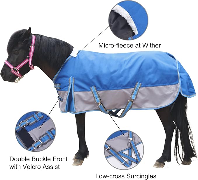Mini Horse/Pony/Foal/Miniature Size 36"-51" Lightweight Waterproof & Breathable 1200 Denier Turnout Blanket with No Filling RoyalBlue 45"