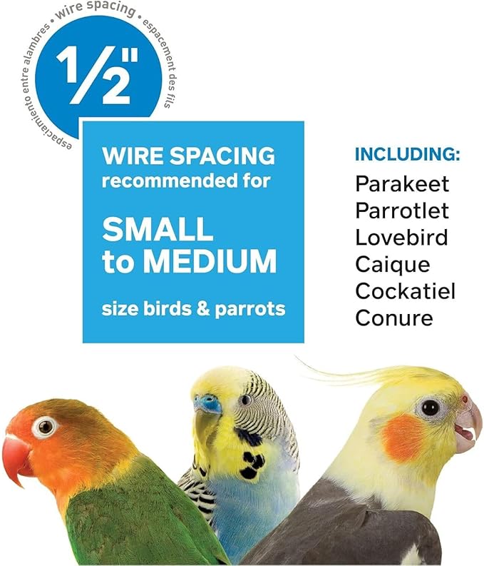 Medieval Moods Flight Bird Cage with Castle-Inspired Design, Spacious Interior, Durable Construction, and Ample Room for Birds to Fly, Play White