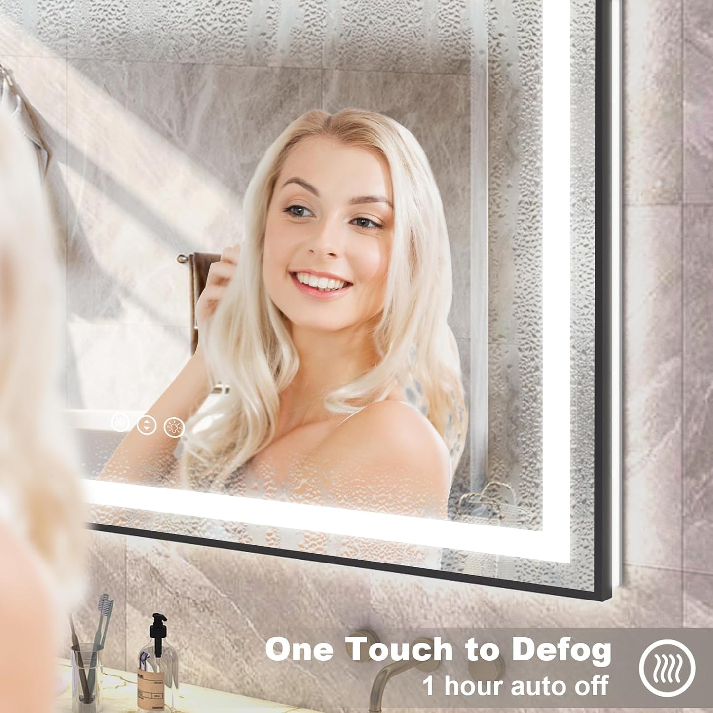 OKPAL 24x36 Black LED Mirror for Bathroom, Lighted Bathroom Mirror with Lights, Frontlit & Backlit Lighted Vanity Mirror, Anti-Fog, Dimmable, Memory, Shatterproof, Horizontal/Vertical