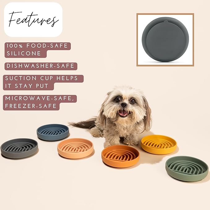 The Slowdown Bowl Silicone Slow Feeder for Cats & Kittens, Slow Eating Mealtime Solution with Modern Lick Mat Design, Reduces Gulping, Fits 1 Cup 6” Across x 1.25” Tall, Small-Blush
