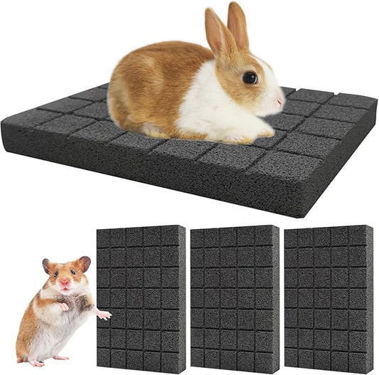 Hamiledyi Rabbit Scratch Foot Pads Bunny Grinding Claw Pad 4 PCS Small Animal Lava Grinding Teeth Stone Hamster Grinding Teeth Block for Guinea Pig Rat Gerbil Chinchilla Hedgehog
