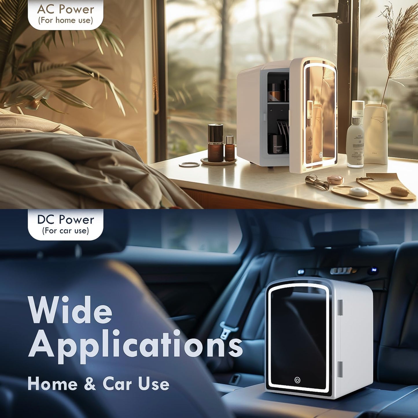 4L Mini Skincare Fridge with Dimmable LED Mirror, Portable Beauty Refrigerator for Makeup, Cosmetic, Personal Small Refrigerator with Cooler and Warmer for Bedroom, Office and Car(Pearl White)
