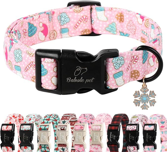 Christmas Dog Collar for Giant Large Dogs - Cute Snowflake Print Pink Christmas Collars for Dogs, Soft Adjustable Winter Holiday Dog Collars with Quick Release Buckle XL