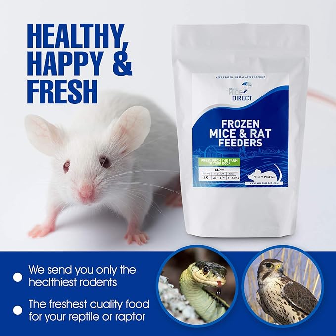 MiceDirect 30 Frozen Mice Combo Pack of 15 Hoppers and 15 Weanling Feeders Snake Food for Mice for Juvenile Ball Python Adult Milk Corn Snakes (1.5-2.5 in)(Pack of 30)(300 Grams Min)