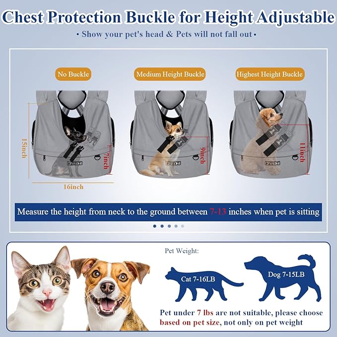 Petskd Dog Carrier Sling for Small Pet 7-15 LBS, Hands Free Front Facing Cat Sling Chest Carrier with Bottom Mat and Adjustable Strap for Pets Anti-Anxiety, Walk, Vet
