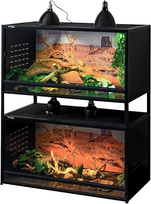 Stackable Space Efficient Reptile Terrarium 120 Gallon 4x2x2FT Large PVC Enclosure Breeding Tank for Bearded Dragon Gecko Lizard Snake, with Front Opening Tempered Glass Door