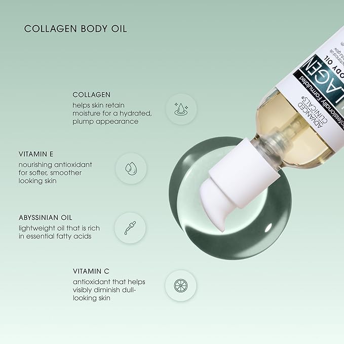 Advanced Clinicals Hydrating Collagen Oil For Body & After Shower | Visible Anti Aging Skincare Moisturizer Collagen Body Oils For Women & Men Helps Soften Appearance Of Crepey Skin, Large 12 Fl Oz