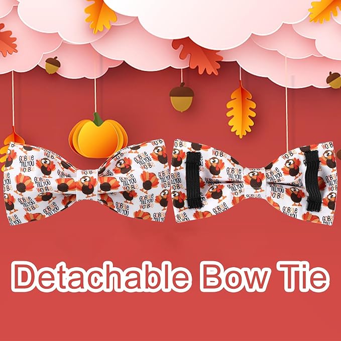 Thanksgiving Dog Collar with Bow Tie, Turkey Cotton Bowtie Collar for Puppy Girl Dog or Cat, Autumn Bow Tie Collar with Durable Metal Buckle, Turkeys Pet Collar, L, Neck 16-24in