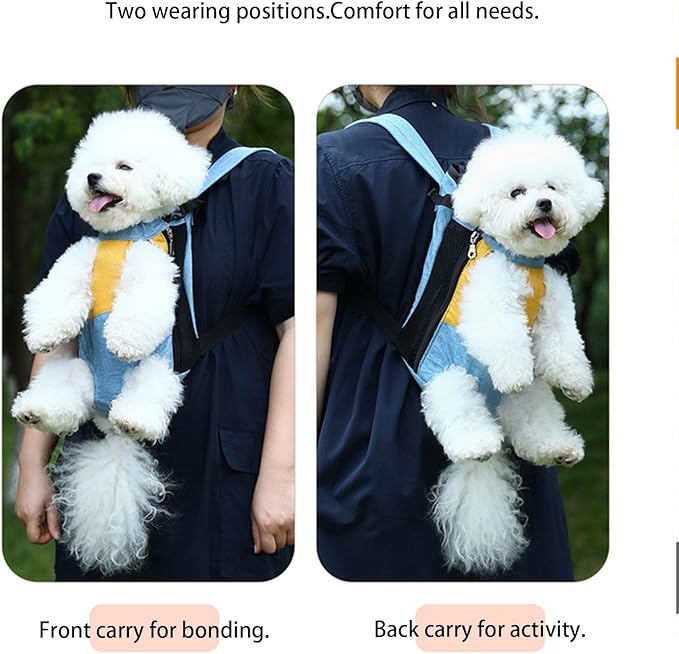 Lightweight Pet Backpack Carrier for Small Dogs & Cats - Easy-Fit Adjustable Straps, Basic Legs-Out Design, Durable for Daily Use (Fits Pets Under 15lb) (Yellow-Blue Color-Blocked, Medium)