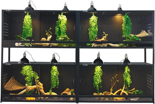 Reptile Enclosure 4 Packs, 48"x24"x24" Stackable Space Efficient Reptile Tank for Bearded Dragon and Ball Python, Expandable Snake Terrarium with Front Opening Tempered Glass Door