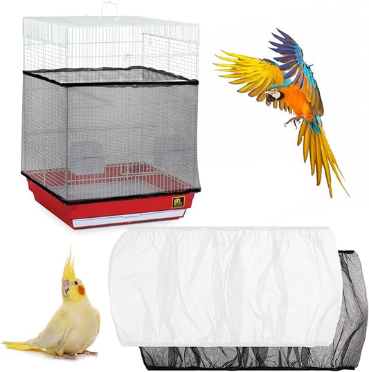 Bird Cage Cover 2 Pcs Universal Bird Cage Seed Catcher Parrot Nylon Mesh Net Cover Stretchy Mesh Skirt Covers for Round Square Cages