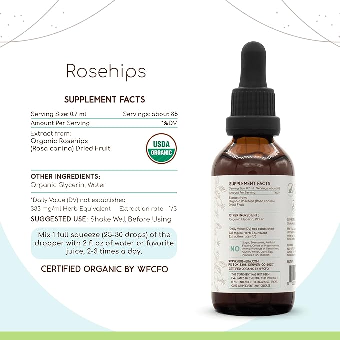 Rosehips B60 USDA Organic Tincture | Alcohol-Free Extract, High-Potency Herbal Drops | Certified Organic Rosehips (Rosa spp.) Dried Fruit (2 oz)