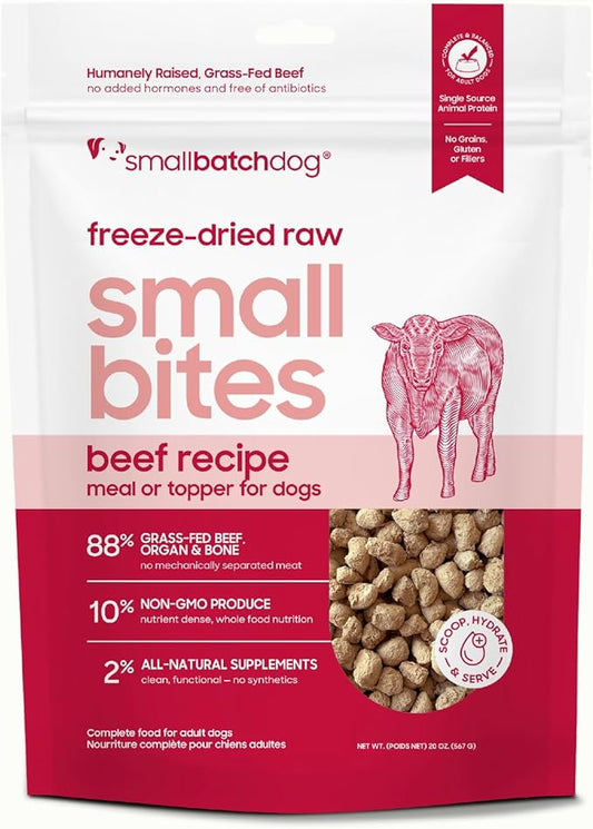 smallbatch Pets Freeze-Dried Raw Dog Food – Beef Recipe – 20oz Small Bites – Grain Free, High Protein, Complete Meal or Topper – Made in USA with Organic Produce & Humanely Raised (20 Oz, Beef)