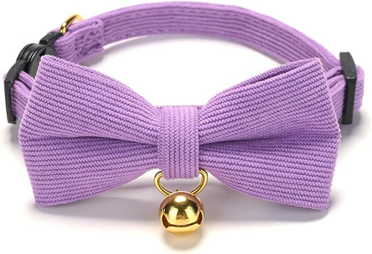 Cotton Breakaway Cat Collar with Bow Tie and Bell, Adjustable Cute Soft Corduroy Kitten Collars for Girl and Boy Cats