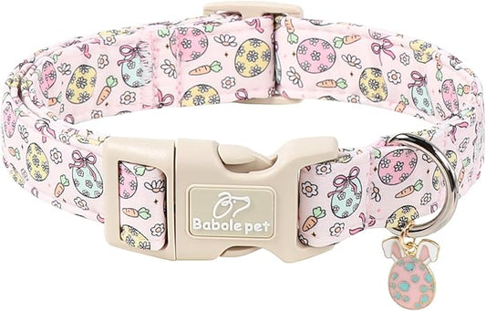 Easter Dog Collar for Large Dogs - Easter Egg Pastel Dog Collars, Cute Girl Dogs Collar, Lightweight Adjustable Pink Spring Holiaday Dog Collars with Quick Release Buckle L