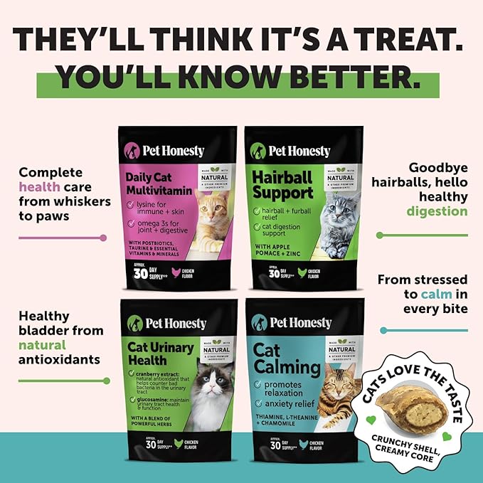 Cat Multivitamin Chews - Cat Treats for Health + Immune, Joint Support, Skin & Coat, and Digestion - Omega 3s, Lysine & Probiotics for Cats, Vitamins for Cats - Chicken (90-Day Supply)