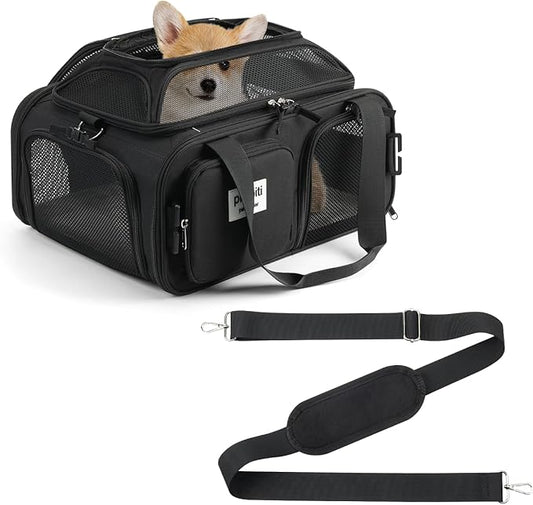 17x13x8 Frontier Allegiant Breeze Airline Approved top Expandable pet Carrier for Extra-Small Dog/Small cat up to 5 lbs(All Black)