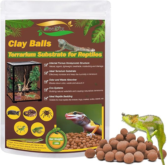 ZeeDix Reptile Substrate Leca Balls - 10LBS Organic Expanded Clay Pebbles, Bioactive Terrarium Bedding for Reptile Tank Habitat Accessories, Ideal for Bearded Dragon, Tortoise, Gecko, Snake & Frog