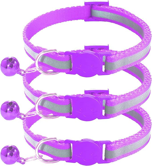 3 Pack Reflective and Breakaway Cat Collars with Bells，Adjustable Kitten Collars from 7.5 to 12.5 Inches, Ideal of Kitten Collar, Suitable for Girls and Boys (Purple)