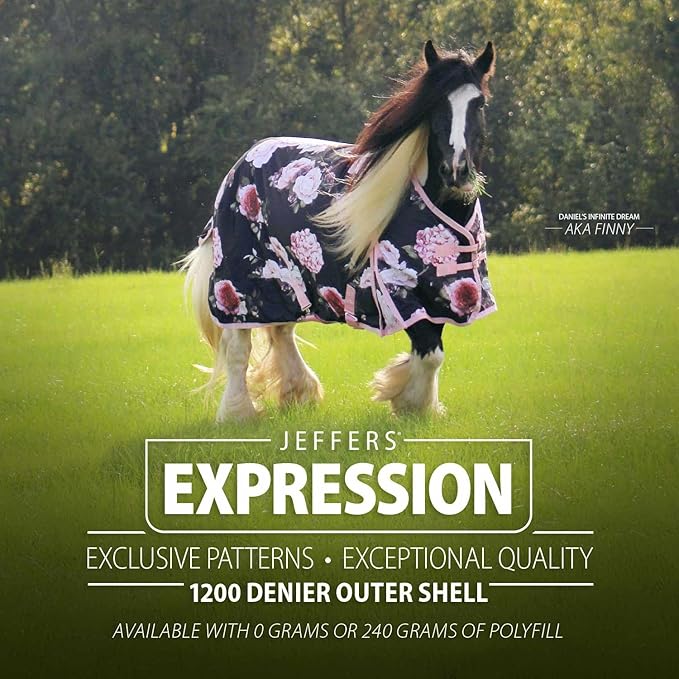 Jeffers Expression 1200 Denier Standard Neck Turnout Blanket, Rose Garden, 84" - Waterproof, Breathable Horse Blanket with 0g Polyfill, No insulation - Ideal Protection for Wind and Rain, Light Weight