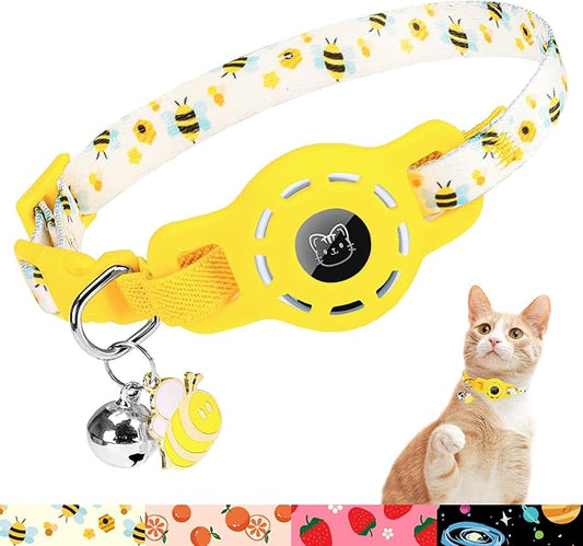 BINGPET AirTag Cat Collar with Bells, Upgraded Safety Elastic Cat Collar with Airtag Cat Collar Holder, Anti-Lost Cat Collars for Girl Boy Cats, Anti-Suffocation Kitty Puppy Collars