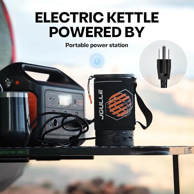 Joulle Kettle Pot, Portable Electric Kettle for Car and Truck, 500 W Small Travel Water Boiler, Non-propane Outdoor Electric Camping Stove, Camping Cooking Gear for Ev, Ov, Rv Trip