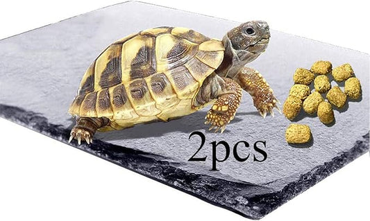 kathson 2 pcs Reptile Basking Platform Tortoise Rock Plate Turtle Bathing Area Feeding Food Dish Resting Terrace（7.9x11.8inch）