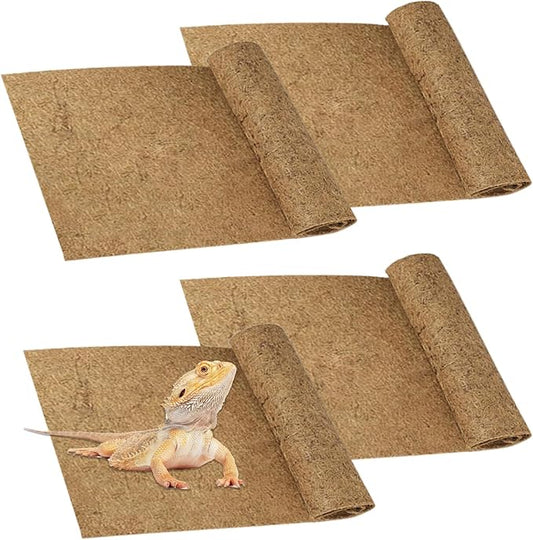 PINVNBY 4 Pieces Reptile Carpet,Bearded Dragon Natural Coconut Fiber Mat,Lizard Terrarium Liner Pads,Tortoises Bedding Supplies for Gecko Snake Chameleons(4 Sheets / 19.7x11.8x0.4inches)
