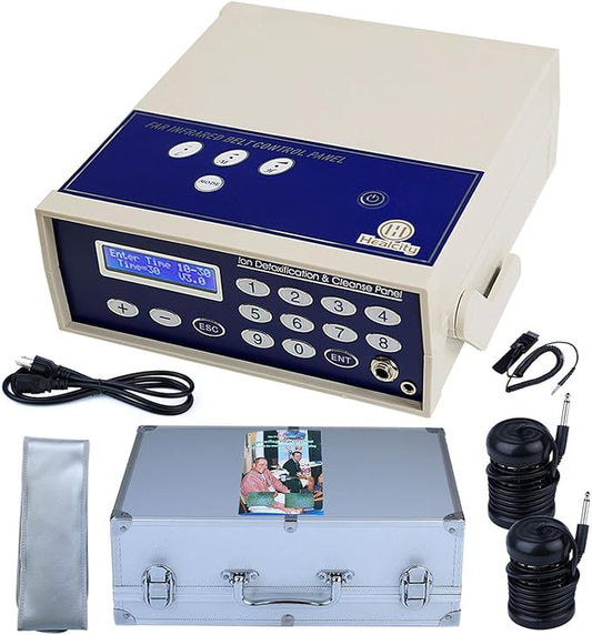 Ionic Foot Bath Detox Machine Birthday Gift Professional Negative Hydrogen Ion Foot Detoxification System with 2 Detox Arrays Far Infrared Wrist Strap Waist Belt Storage Case